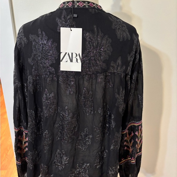 ZARA EMBROIDERED JACQUARD BLOUSE - Picture 14 of 14